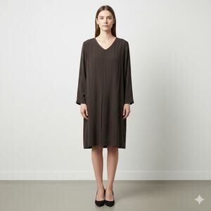 PATRICK COLLECTION 100% Silk Dress Women Sz 8 Gray Midi Lined Back Zip